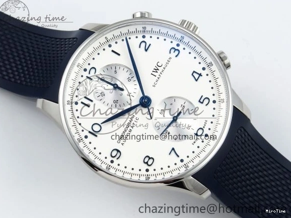 MIROTIME 0103 Casual Portuguese Chrono IW3716 Z+F 1:1 Best Edition White Dial on Blue Rubber Strap A 7016